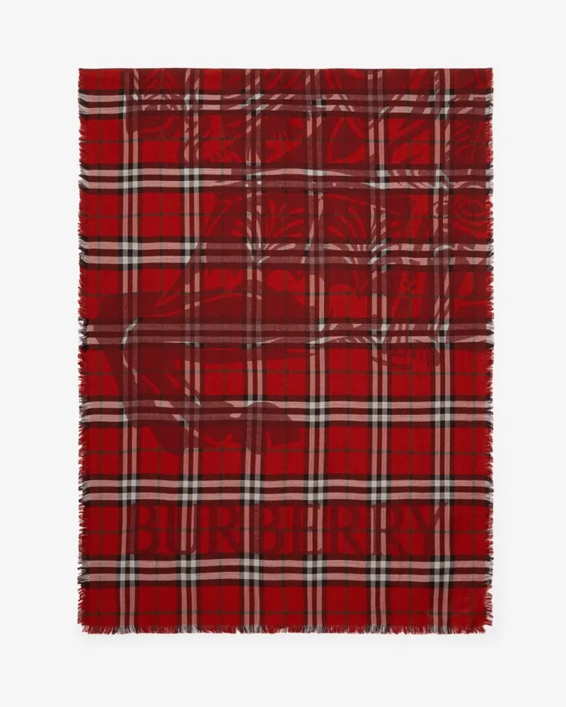 Burberry Breiterer Woll-Seiden-Schal in Check mit EKD-Motiv Post-rot