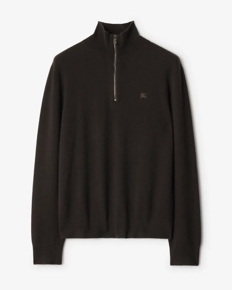 Burberry Kaschmirmischpullover mit halblangem Reißverschluss Scorched-braun