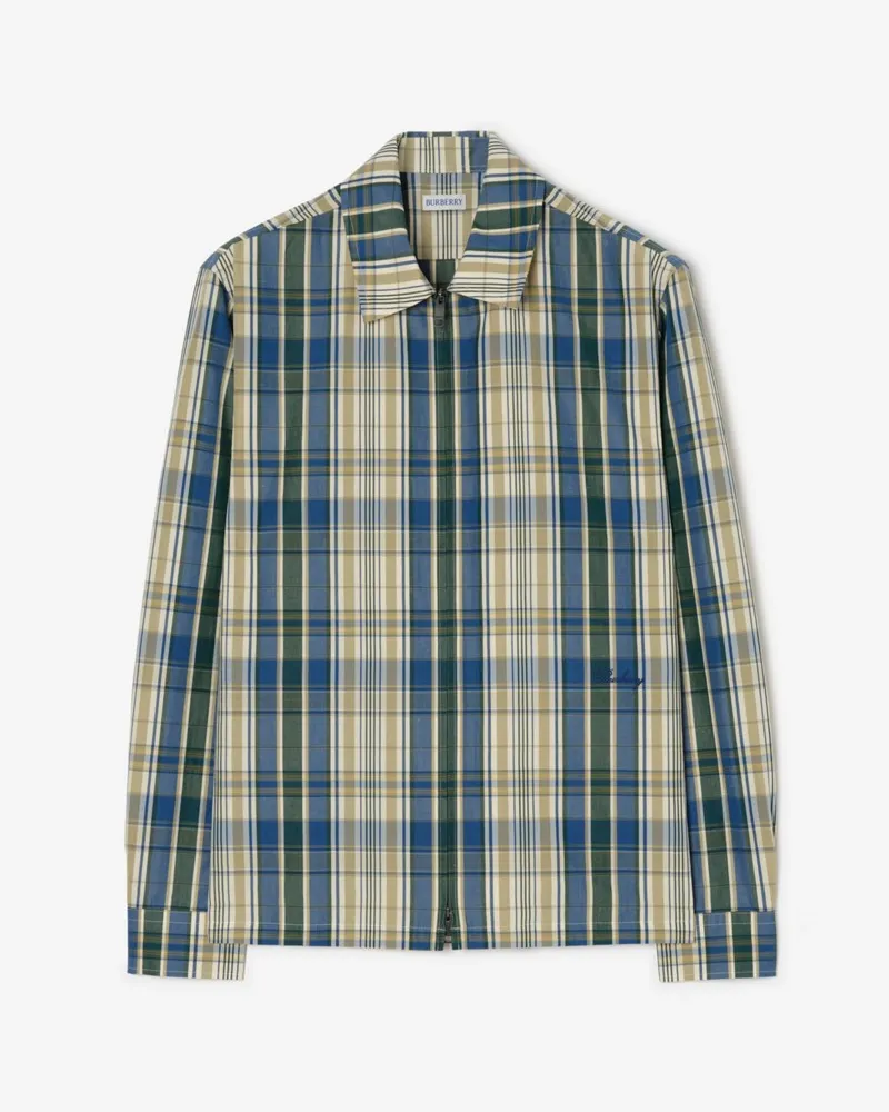Burberry Baumwoll-Leinen-Hemdjacke mit Karomuster , Size Peacock-blau