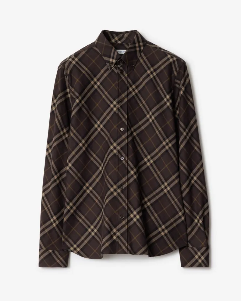 Burberry Legeres Baumwollflanellhemd in Check Truffle-braun