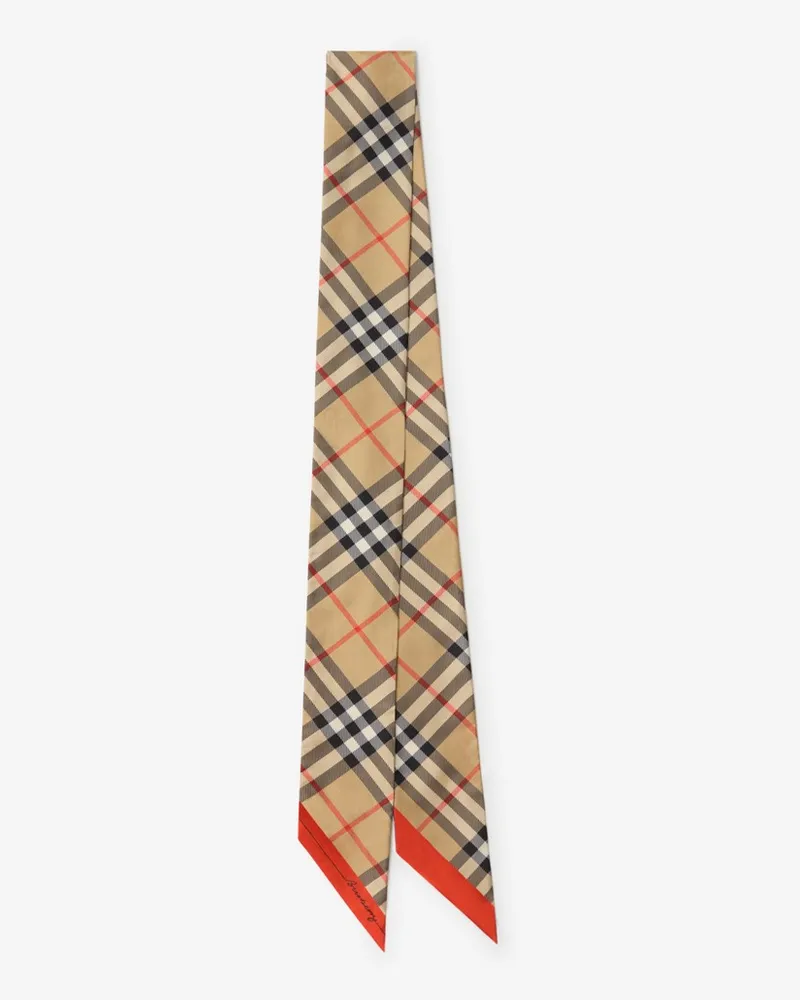 Burberry Schmaler Seidenschal in kontrastierendem Check Sand