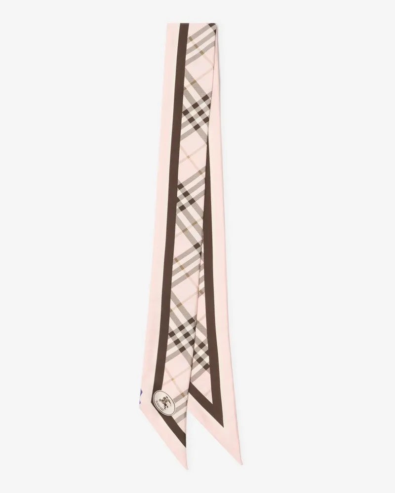 Burberry Schmaler Seidenschal in Check Bow-rosa