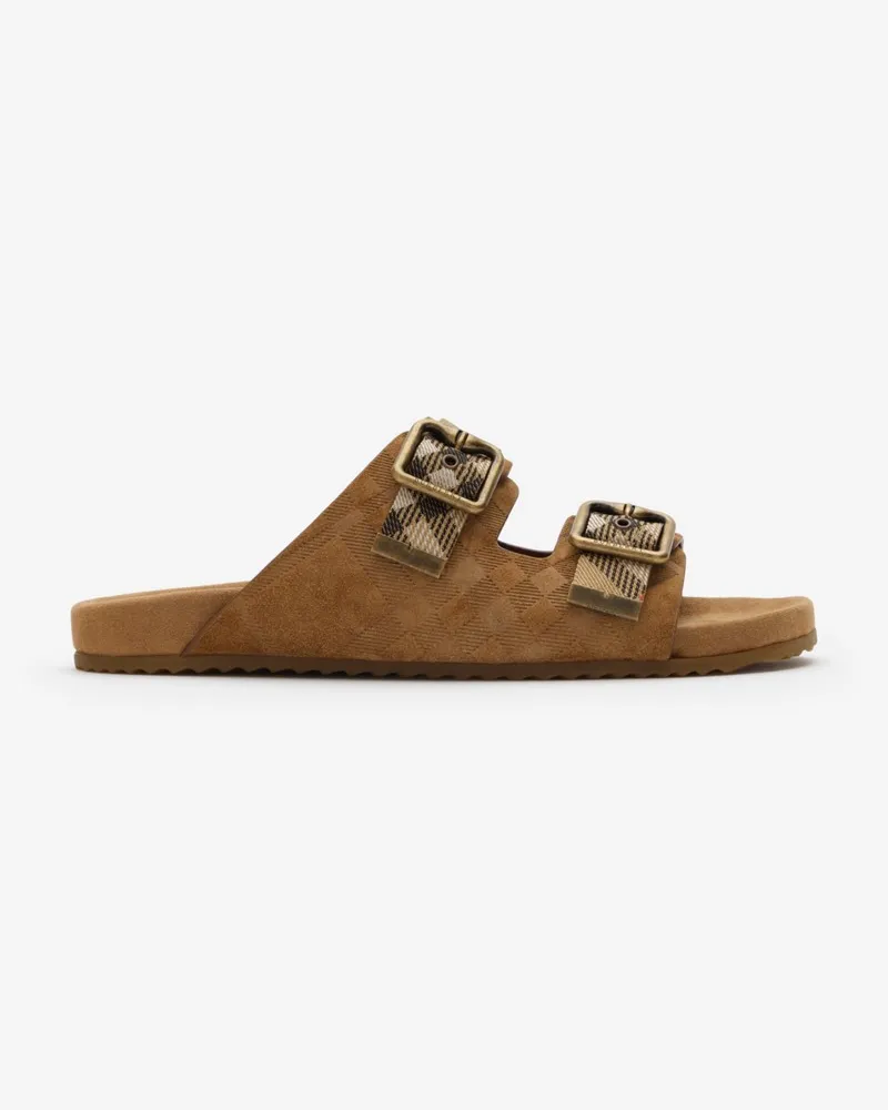 Burberry Veloursleder-Sandalen „Urchin“ mit Karomuster , Size Jute