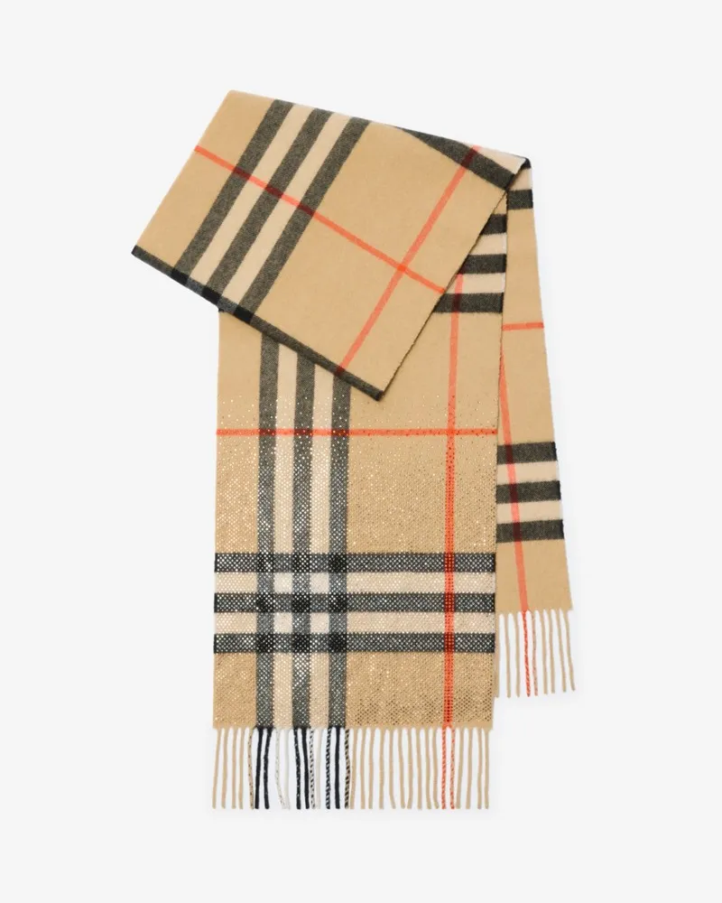 Burberry Kaschmirschal in Check mit Farbverlauf und Kristallen Sand-beige