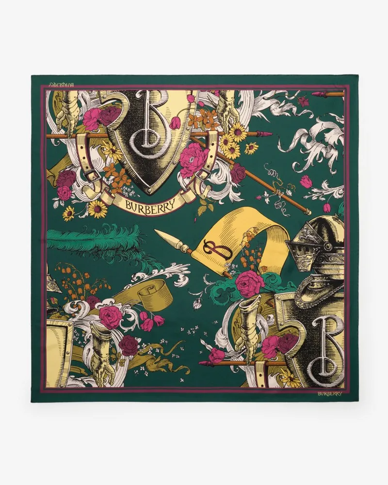 Burberry Seidenschal mit Knight-Radierung Emerald-grün