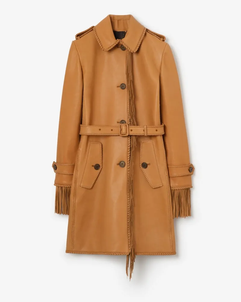 Burberry Car Coat aus Leder mit Fransen , Size Sand-braun