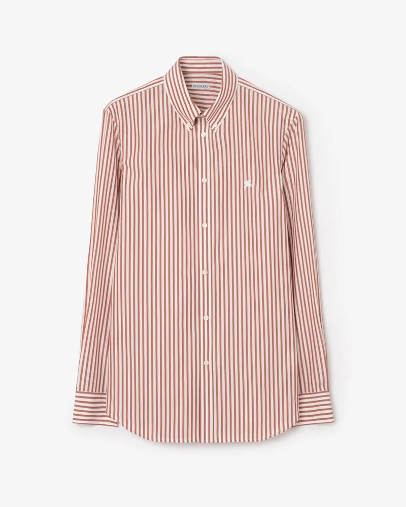 Burberry Schmales Baumwollhemd mit Streifenmuster , Size Cloudy-weiß