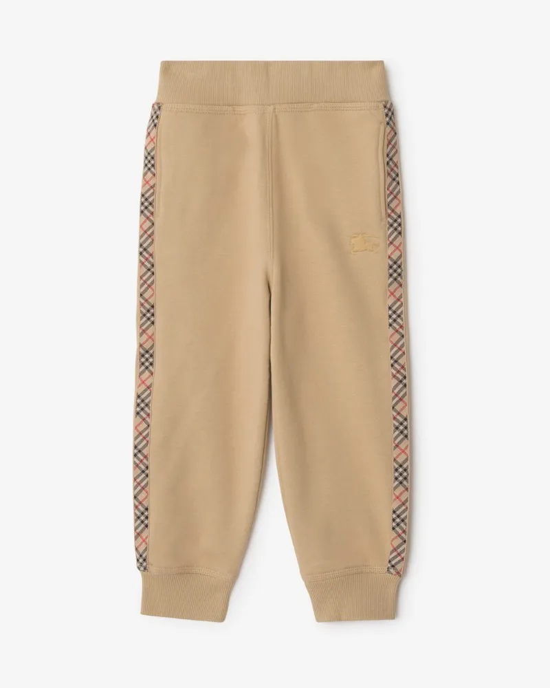 Burberry Baumwoll-Trainingshose mit Check-Besatz Sand-beige