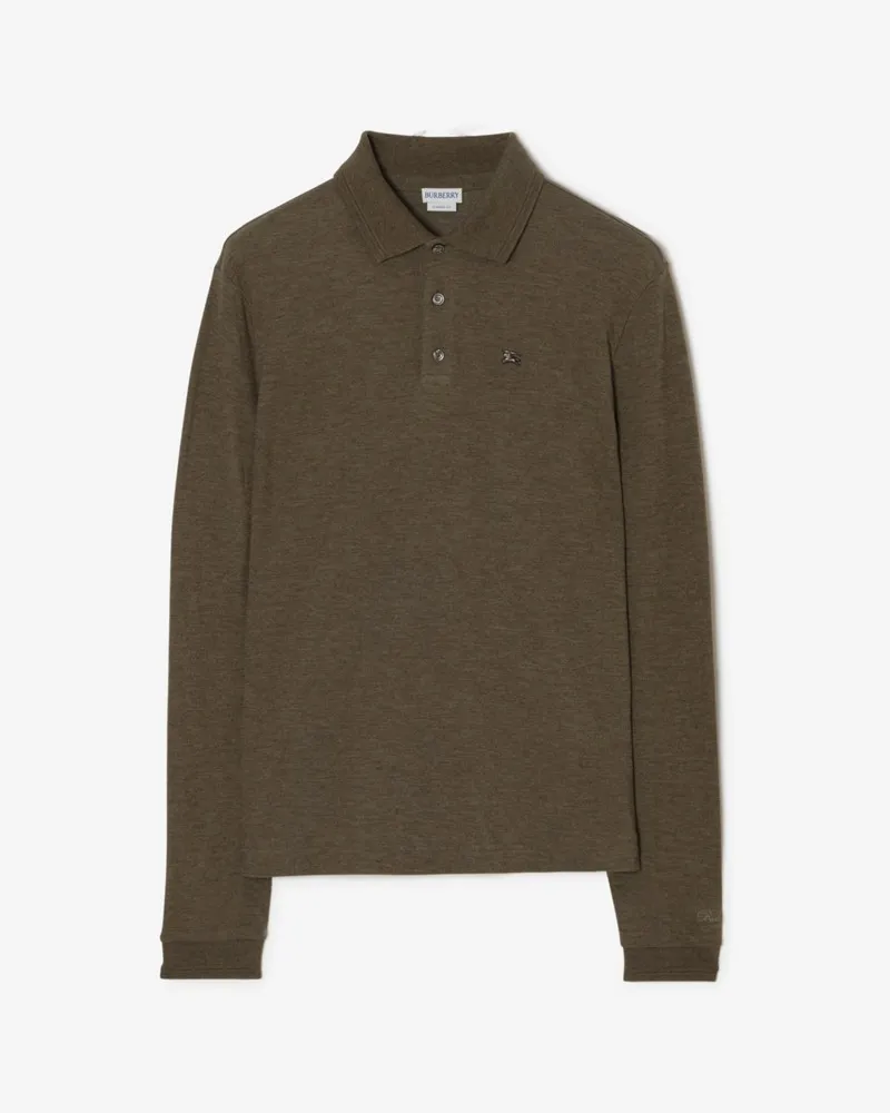 Burberry Langärmeliges Woll-Baumwoll-Poloshirt Military-grün