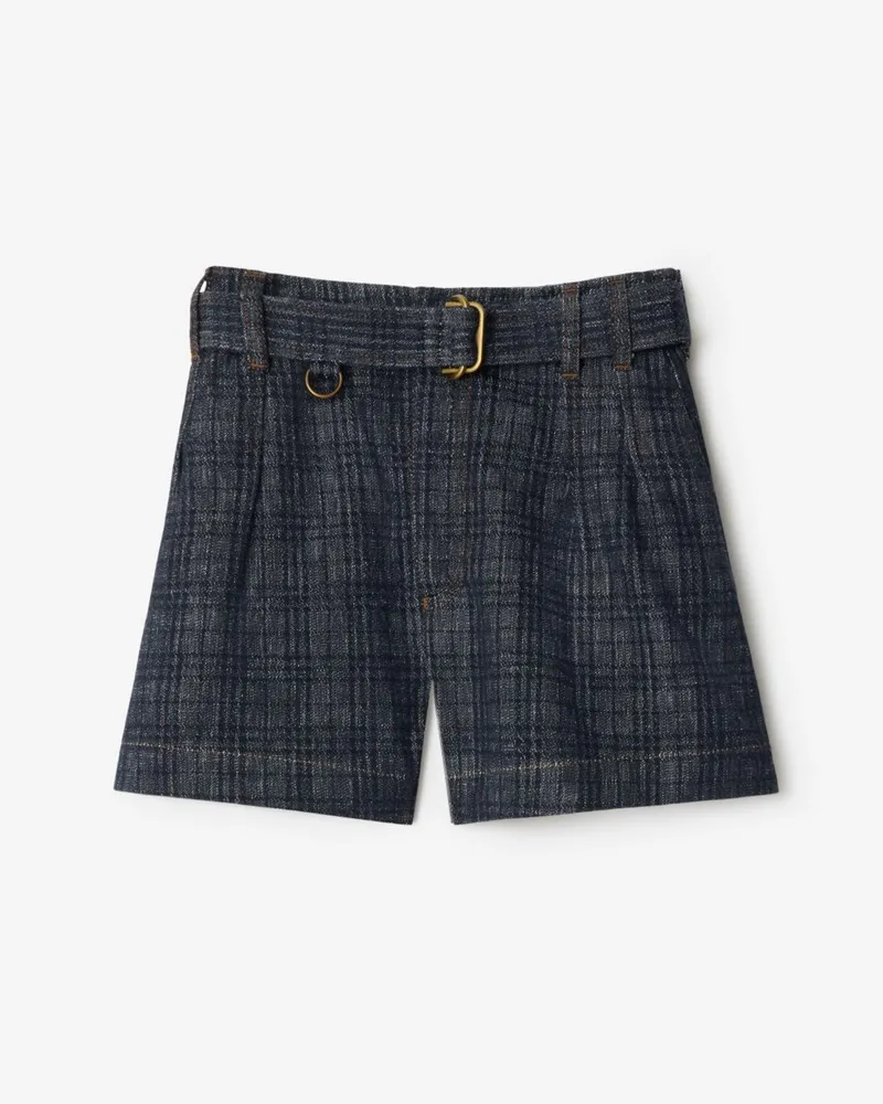 Burberry Denim-Shorts in Check mit Gürtel Navy