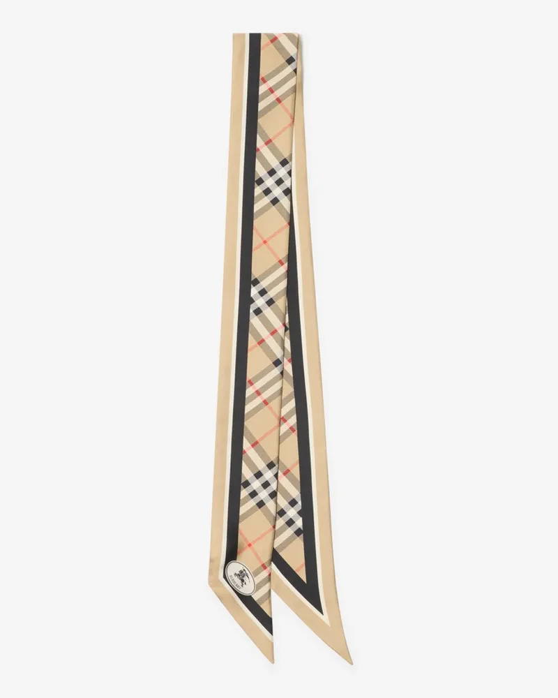 Burberry Schmaler Seidenschal in Check Sand-beige