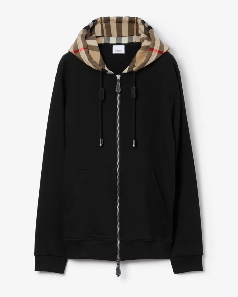 Burberry Baumwolljacke mit Check-Kapuze Schwarz