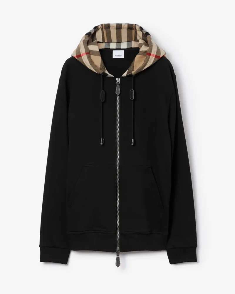 Burberry Baumwolljacke mit Check-Kapuze , Size Schwarz