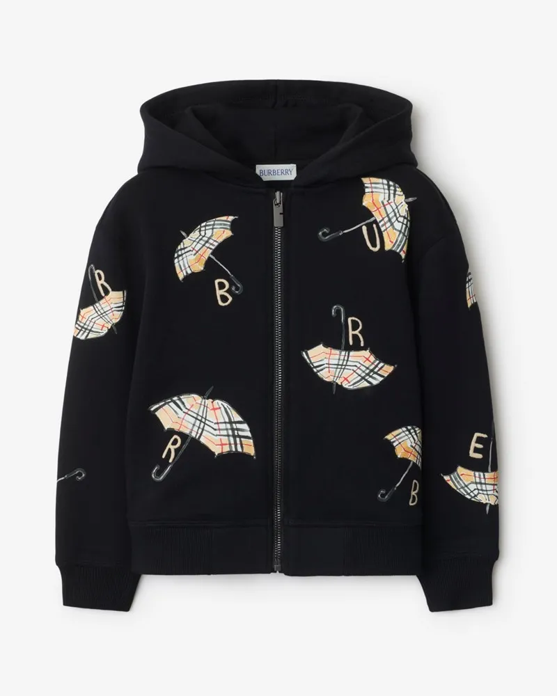 Burberry Baumwoll-Kapuzenjacke mit Regenschirm-Logo Schwarz