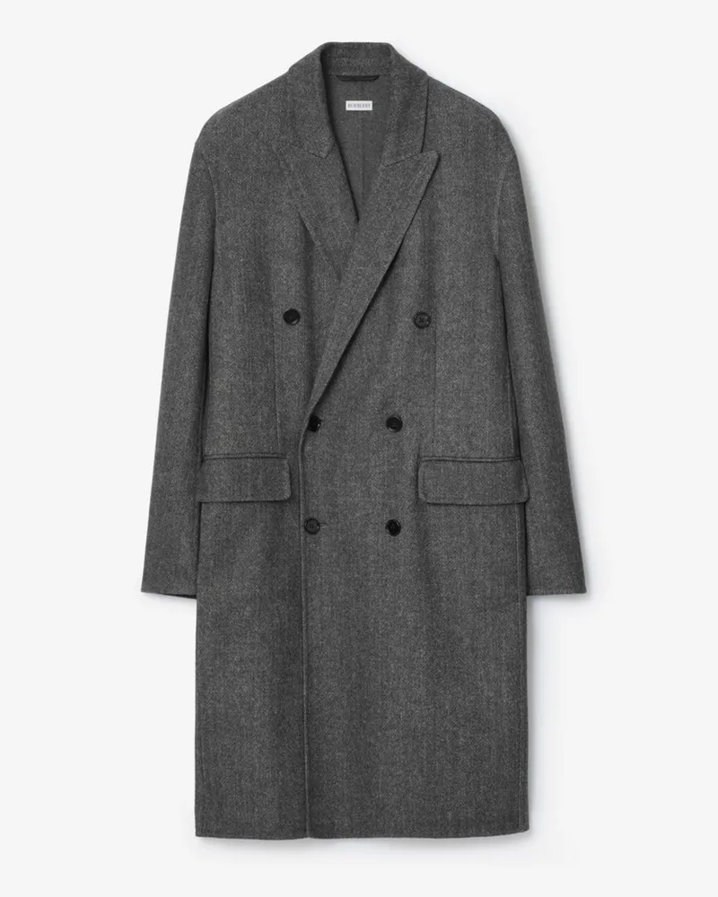 Burberry Eleganter Wollmantel mit Fischgrätmuster , Size Lead-grau