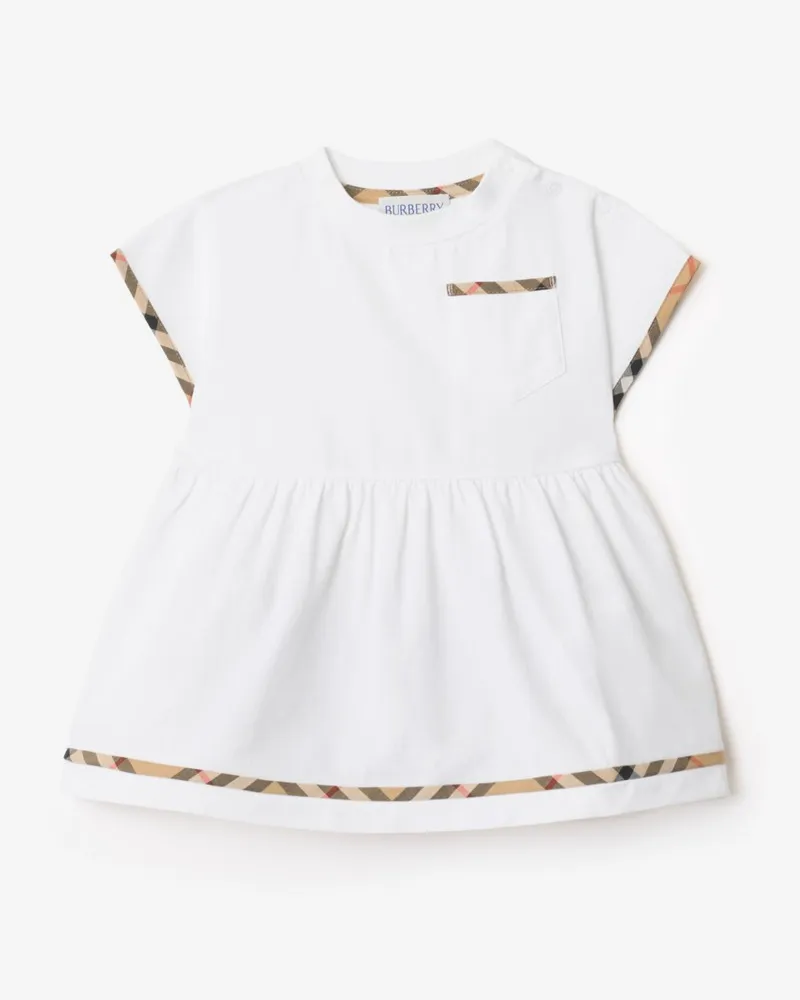 Burberry Baumwollkleid und Höschen mit Check-Besatz Weiß