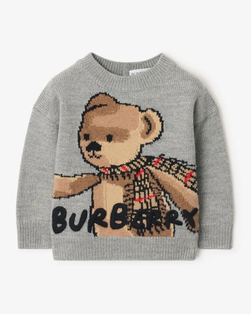 Burberry Wollpullover mit Thomas Teddybär-Motiv Hellgrau