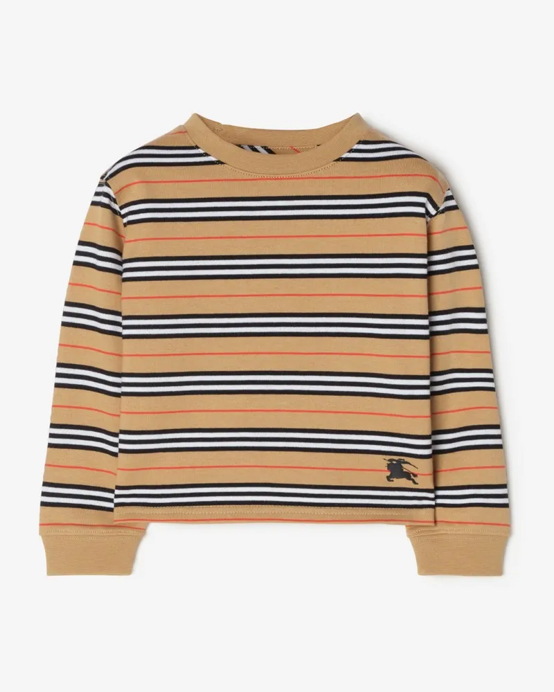 Burberry Langärmeliges Baumwoll-T-Shirt im Streifendesign , Size Sand-beige