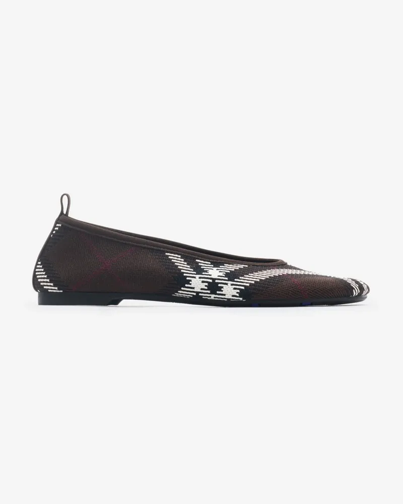 Burberry Gestrickte Ballerinas „Baby“ in Check Mahogany-braun