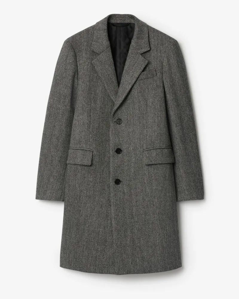 Burberry Eleganter Wollmantel mit Fischgrätmuster Asphalt-schwarz