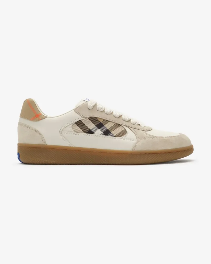 Burberry Sneaker „Terrace“ aus Leder und Veloursleder in Check , Size Dove-beige
