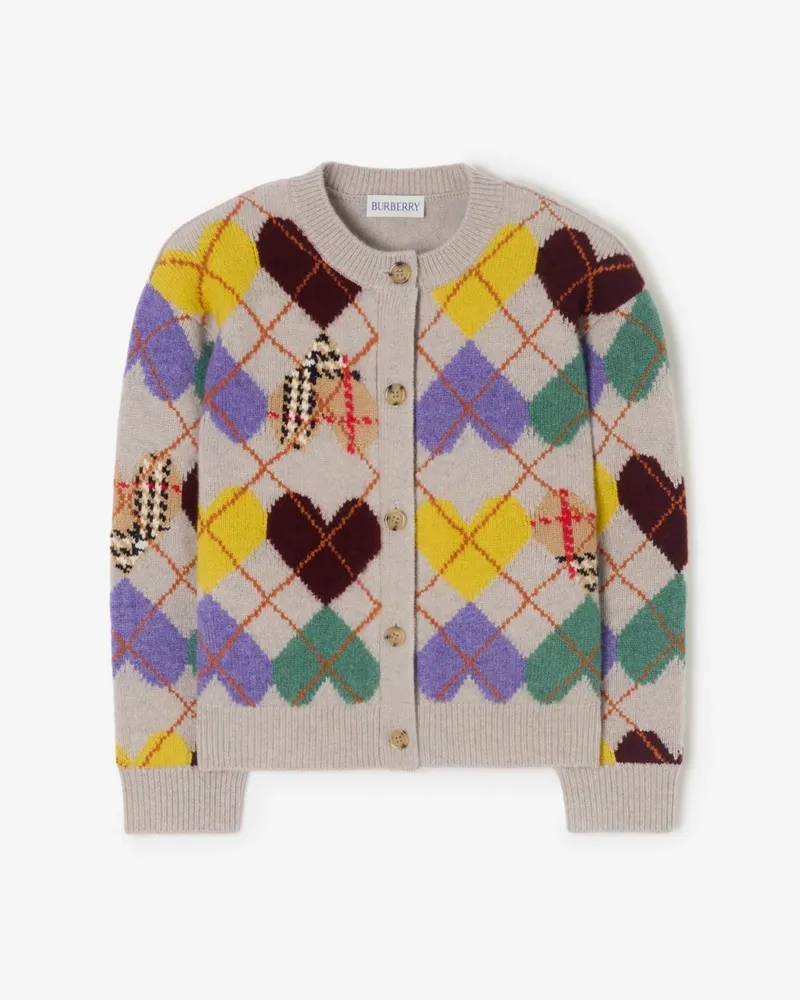 Burberry Wollcardigan mit Herzen im Argyle-Design , Size Light
