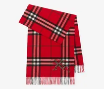 Breiter Kaschmirschal in Check mit EKD-Motiv im Kreuzstich