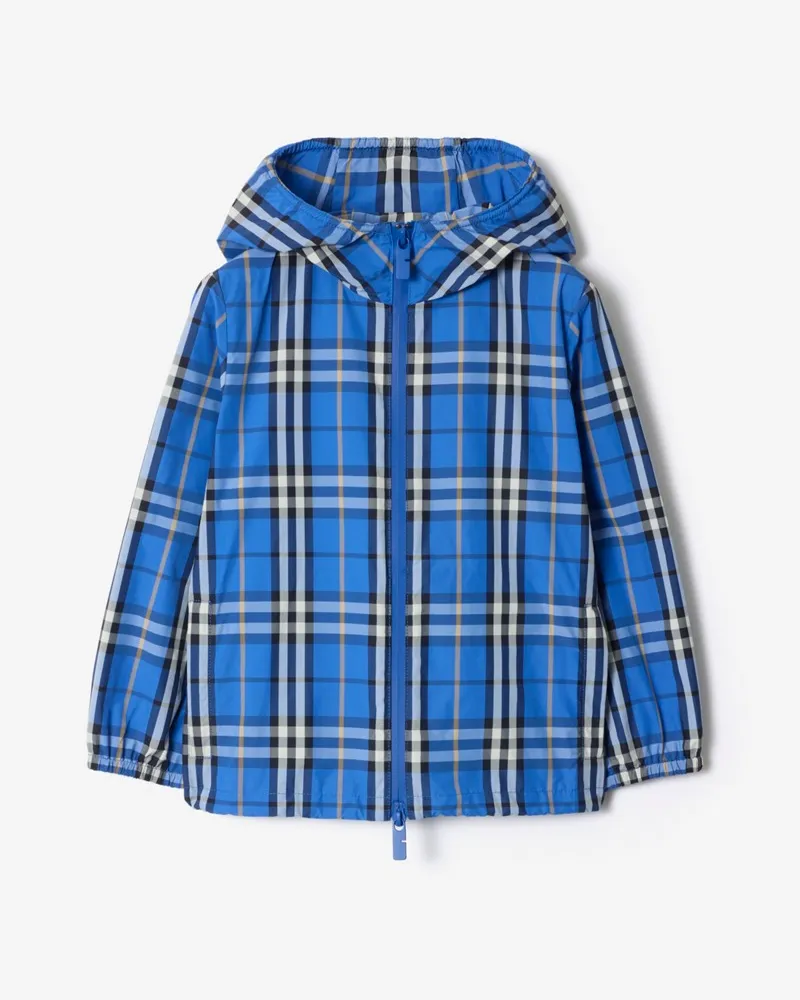 Burberry Nylon-Kapuzenjacke in Check , Size Hyacinth