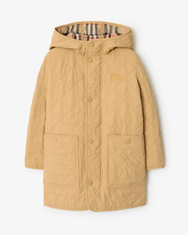Burberry Nylon-Steppmantel mit Kapuze , Size Buff-gelb