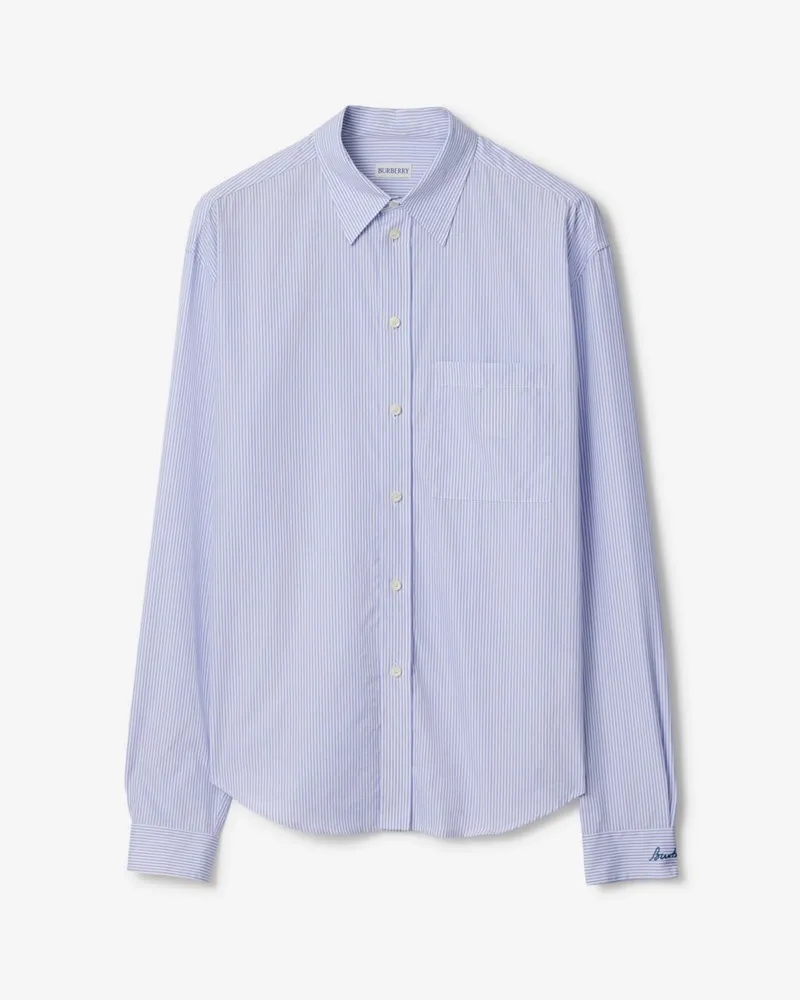 Burberry Klassisches Baumwollpopelin-Hemd mit Streifenmuster , Size Rain-weiß