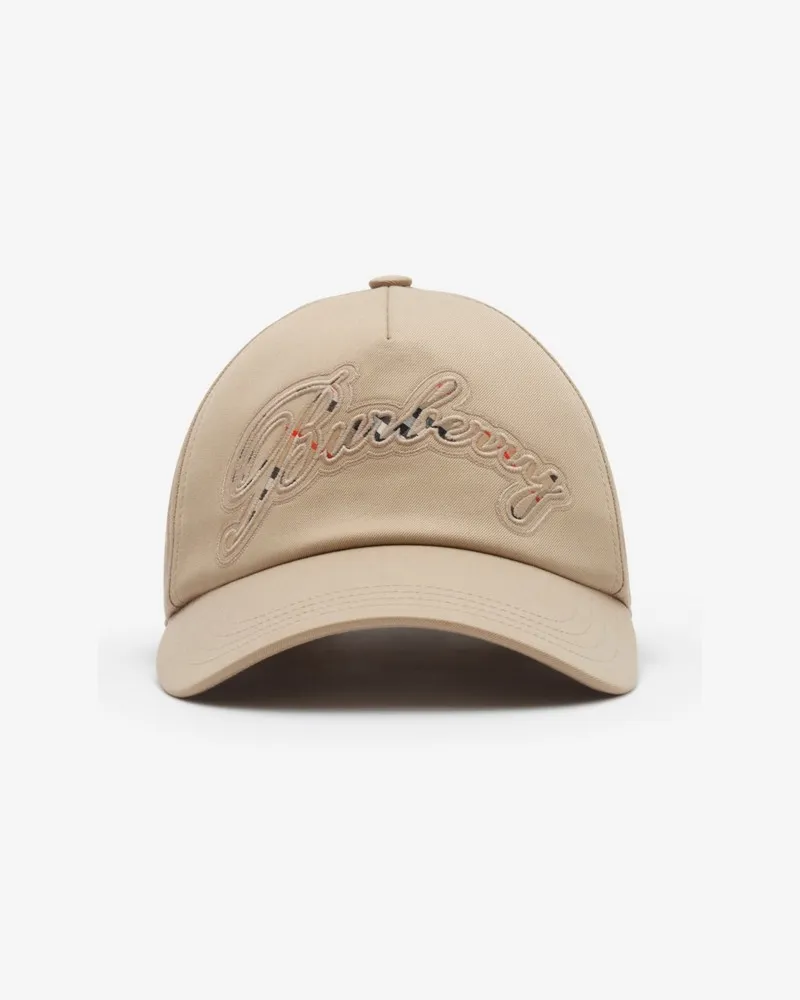 Burberry Gabardine-Basecap in Check mit kursivem Logo Honey-beige