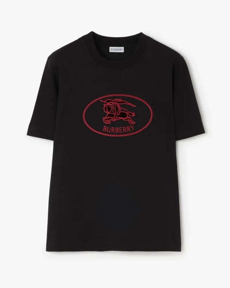 Burberry Baumwoll-T-Shirt mit Knight Stamp , Size Black