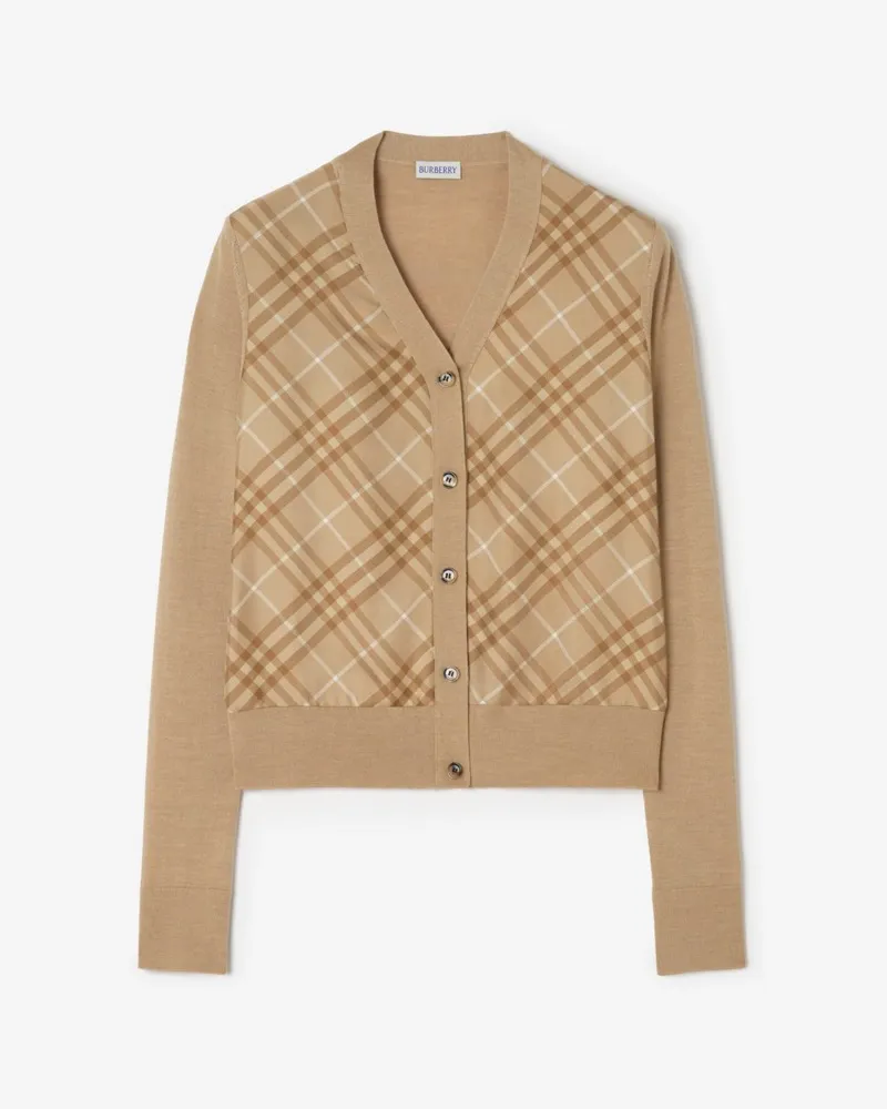 Burberry Woll-Seiden-Cardigan mit Karopanel Camel