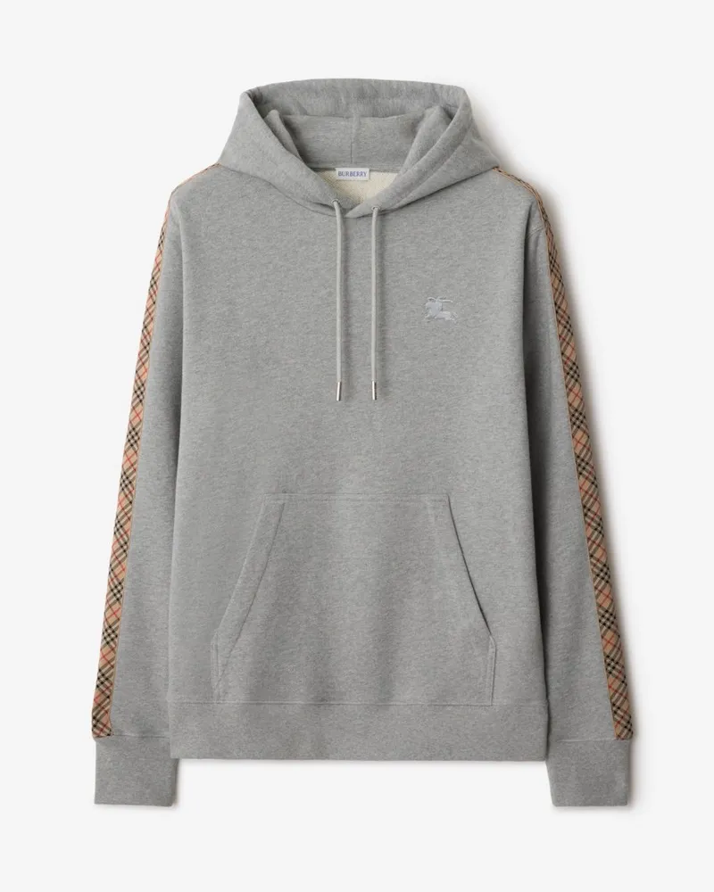 Burberry Baumwoll-Kapuzenpullover mit Check-Besatz , Size Hellgrau