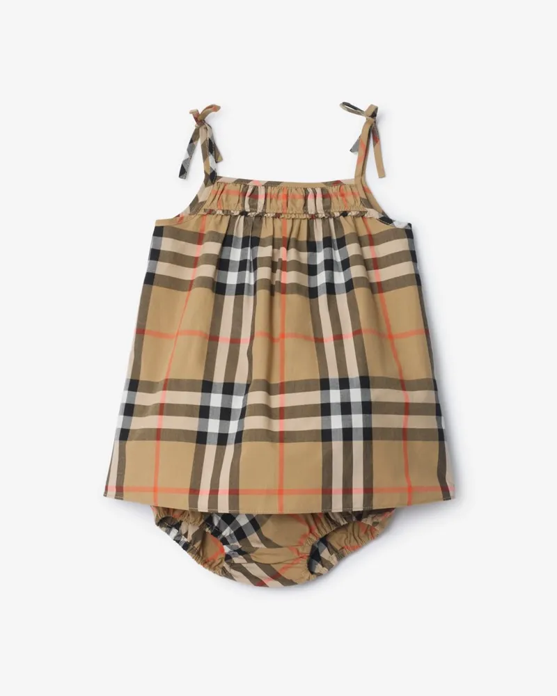 Burberry Baumwollkleid und Höschen in Check , Size Sand-beige