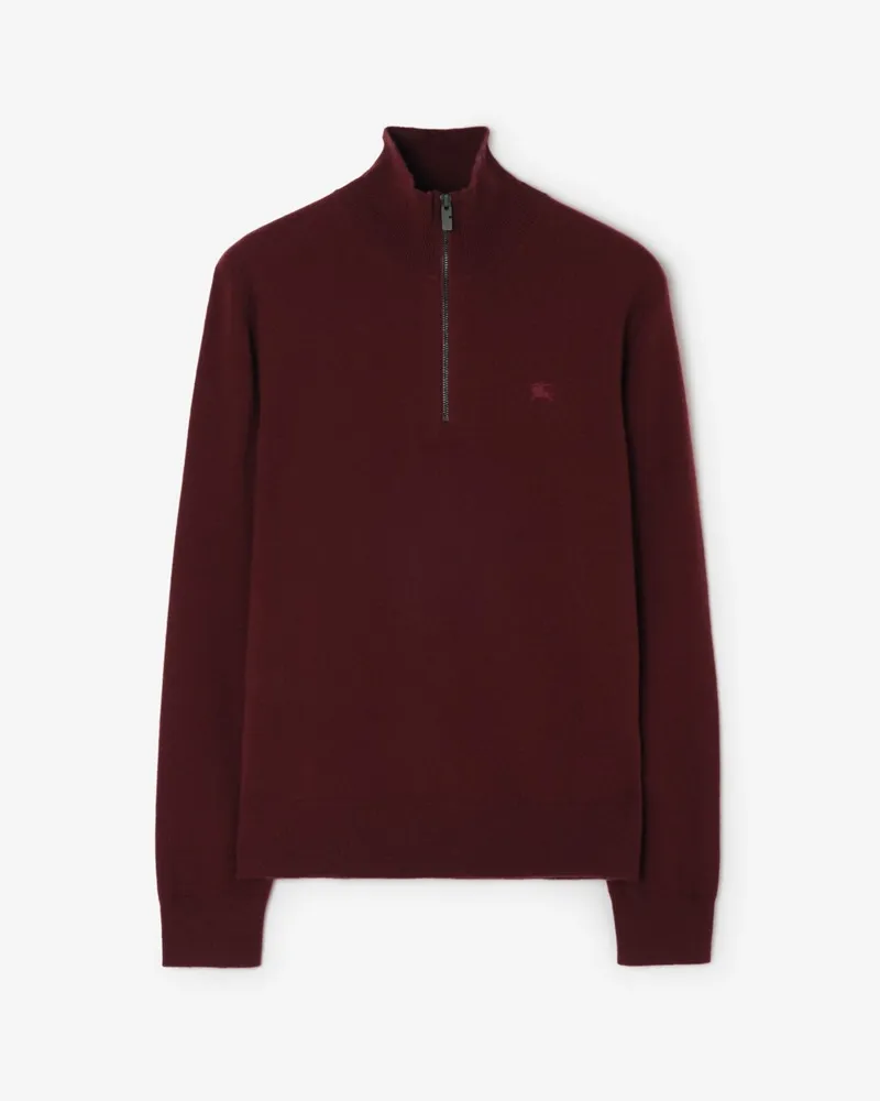 Burberry Kaschmirmischpullover mit halblangem Reißverschluss , Size Oxblood-rot