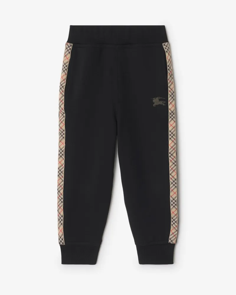 Burberry Baumwoll-Trainingshose mit Check-Besatz , Size Black