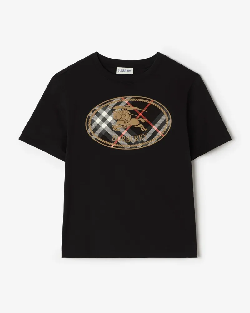 Burberry Baumwoll-T-Shirt mit Knight Stamp in Check , Size Black