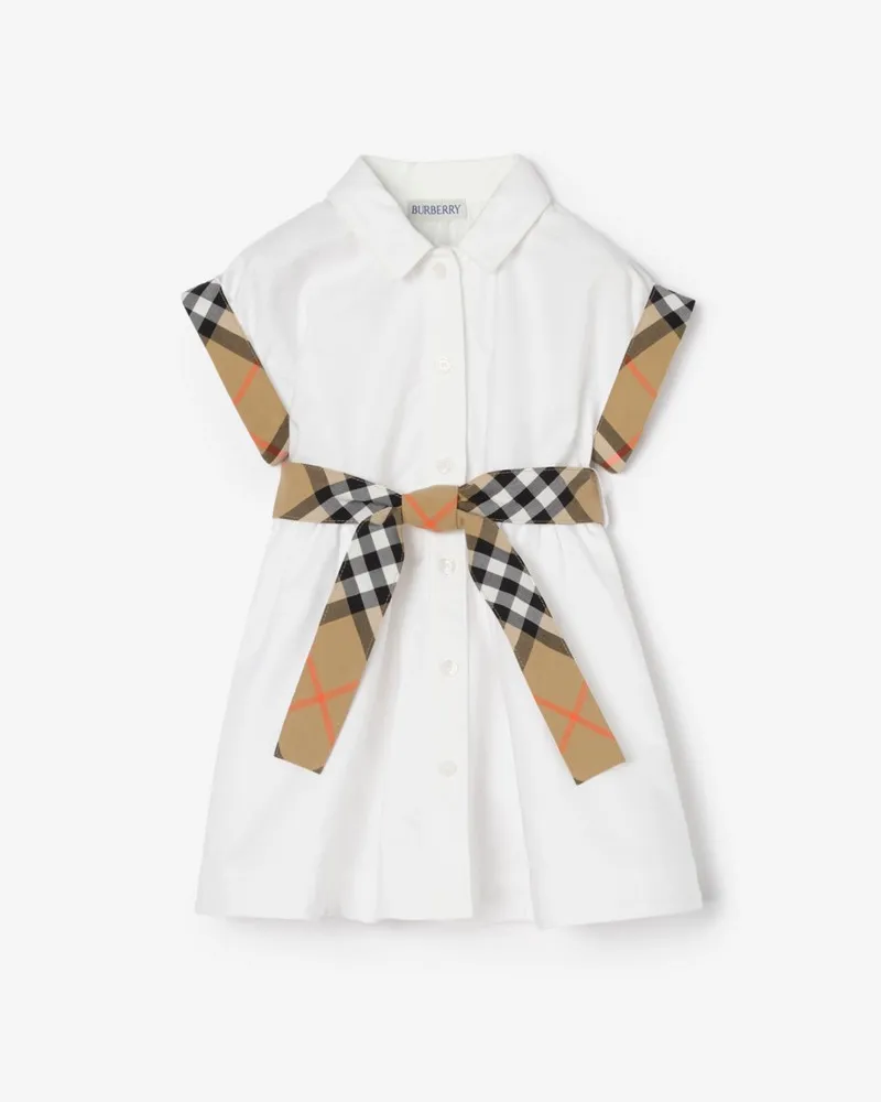 Burberry Baumwoll-Hemdkleid mit Check-Besatz , Size Weiß