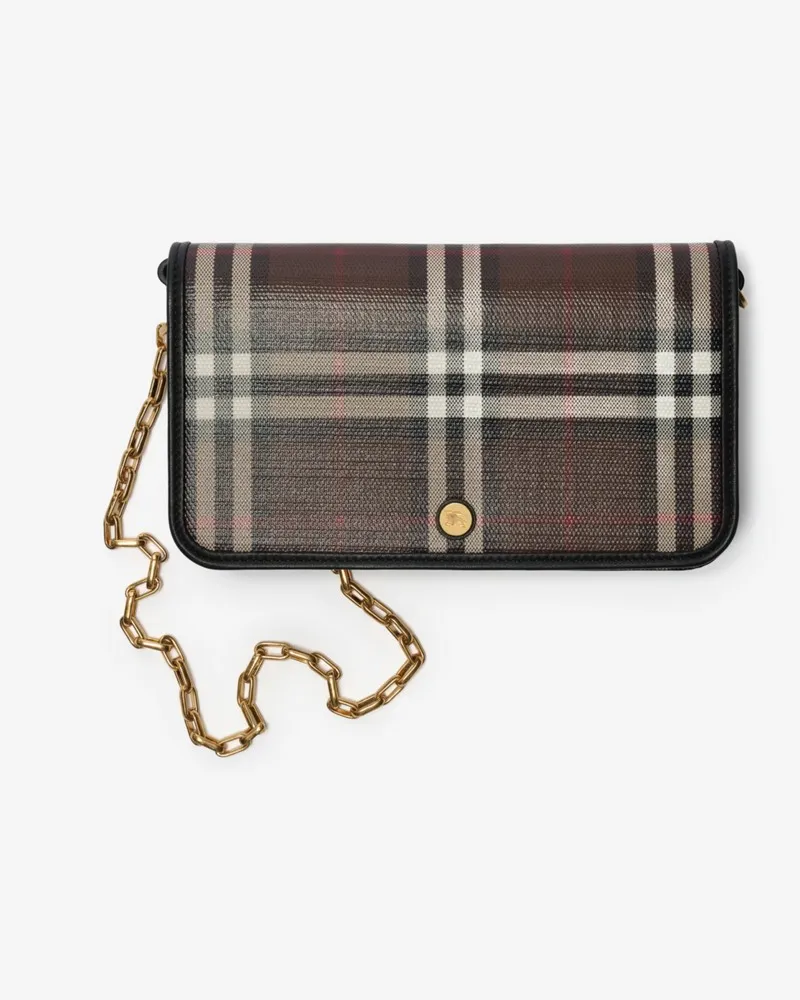 Burberry Brieftasche in Check mit Kettenriemen Chocolate-braun