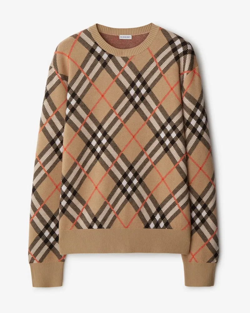 Burberry Woll-Mohairmisch-Pullover in Check Sand