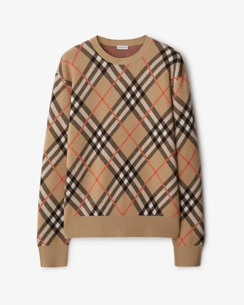 Burberry Woll-Mohairmisch-Pullover in Check , Size Sand