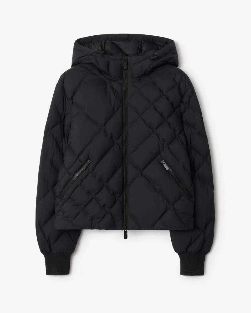 Burberry Wattierte Jacke „Delley“ aus Nylon mit genähtem Karomuster Schwarz