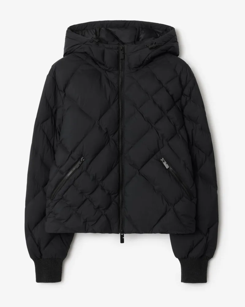 Burberry Wattierte Jacke „Delley“ aus Nylon mit genähtem Karomuster Schwarz