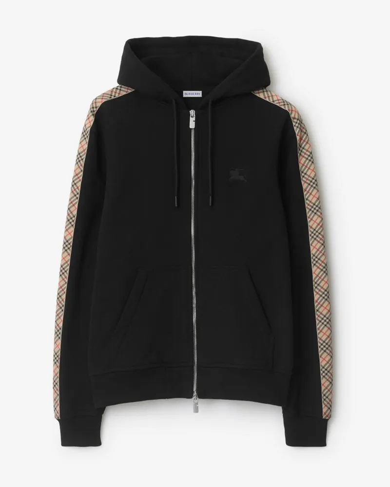 Burberry Baumwoll-Kapuzenjacke mit Check-Besatz Schwarz