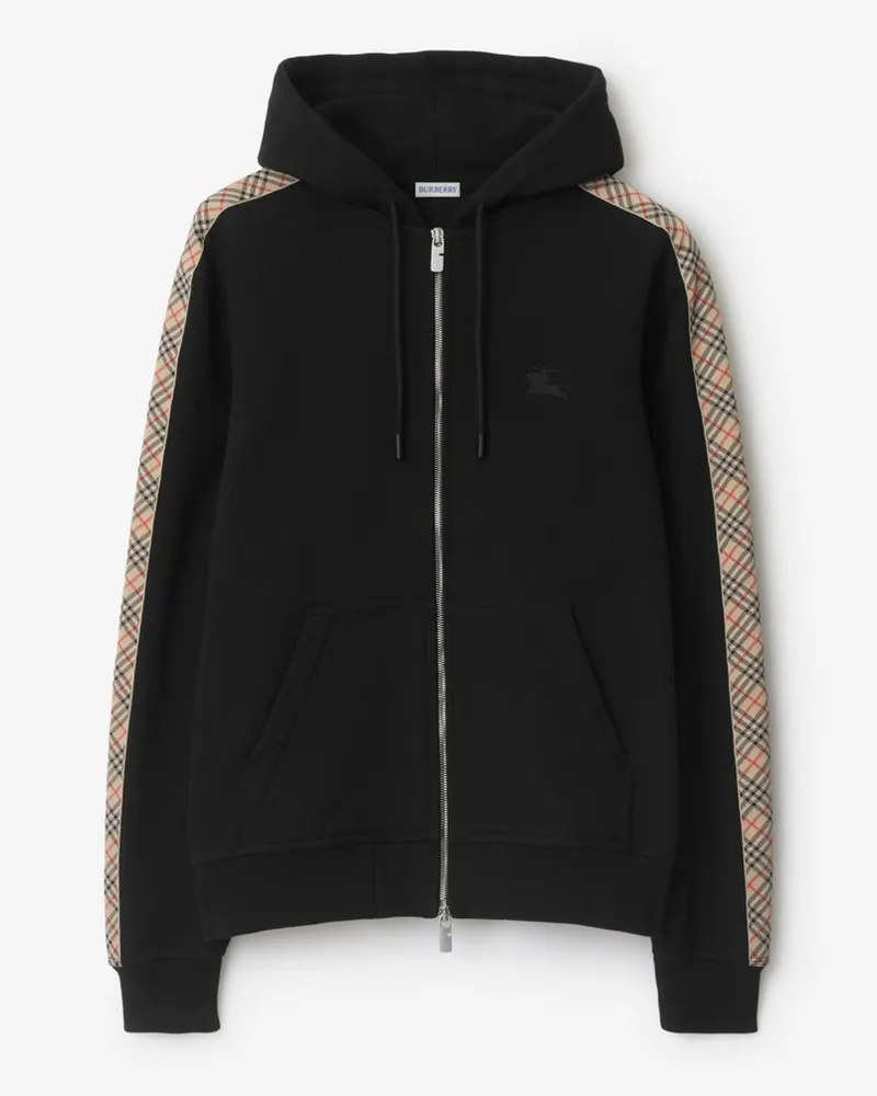 Burberry Baumwoll-Kapuzenjacke mit Check-Besatz Schwarz