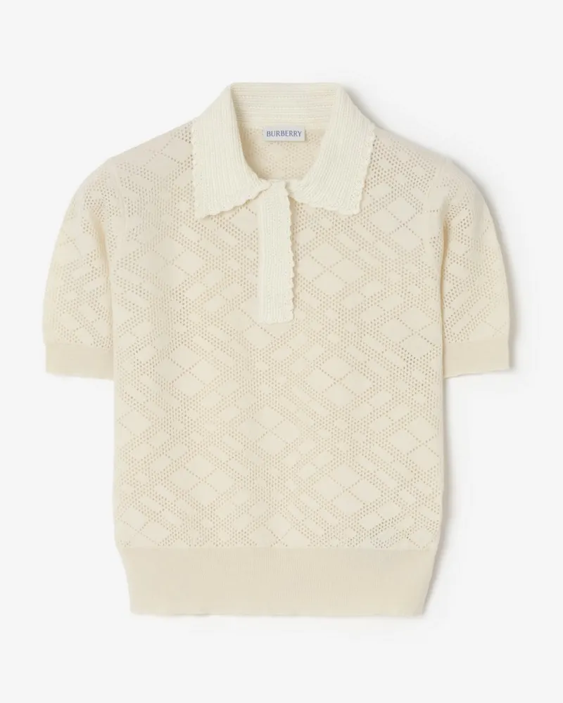 Burberry Woll-Seiden-Poloshirt in Check , Size Ceramic