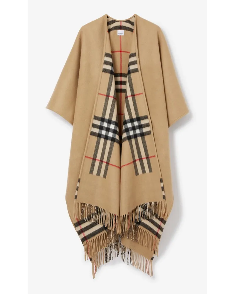 Burberry Wendbares Woll-Kaschmir-Cape in Check Vintage-beige