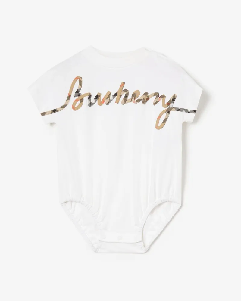 Burberry Baumwoll-Bodysuit mit kursivem Logo in Check , Size Weiß