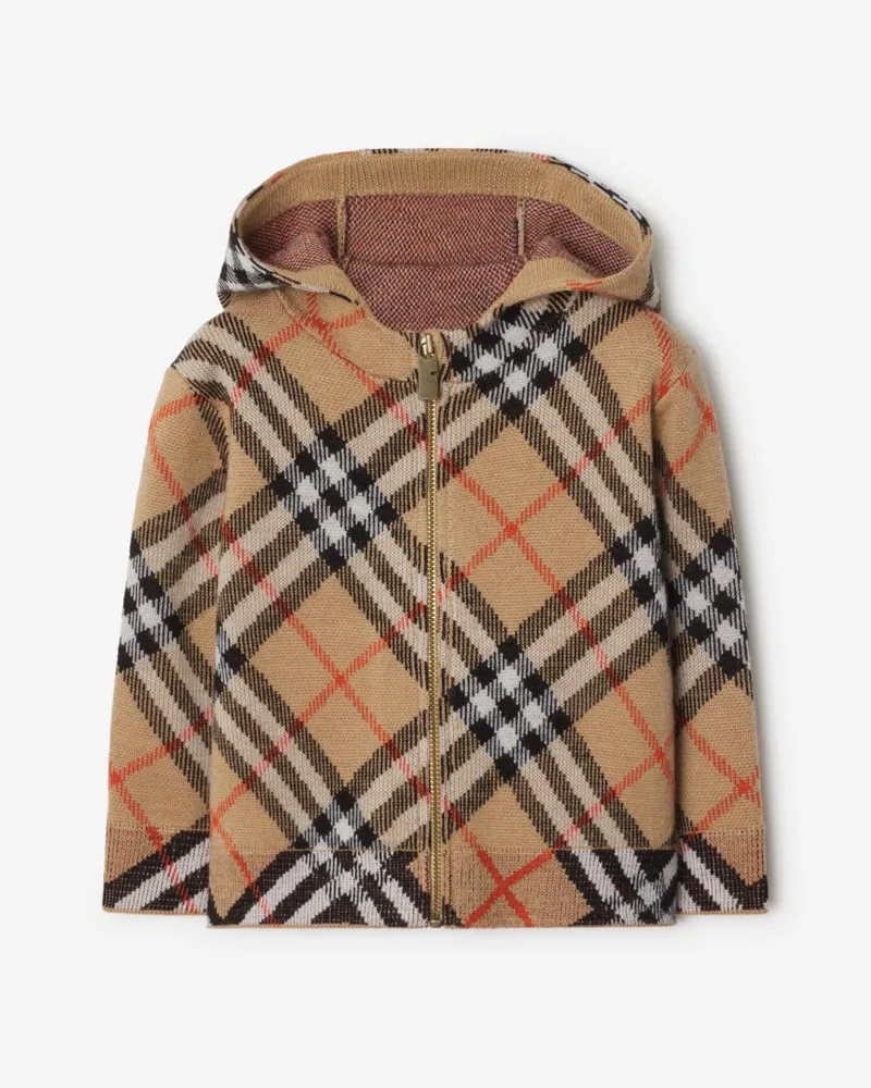 Burberry Woll-Kapuzenjacke in Check Sand